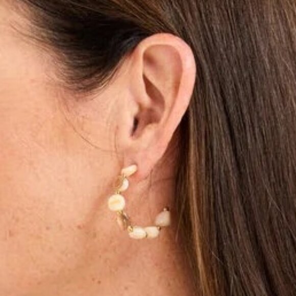 Talbots Mother of Pearl Beaded Hoop Earrings - NEW WITH TAG - Picture 2 of 4